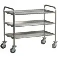 CARRELLO DI SERVIZIO INOX TRASPORTO PESANTE TRE PIANI - MOD. CA1395P - Struttura tubolare in acciaio inox 25x25 mm - Piani in acciaio inox piegati con omega di rinforzo - Dim.  cm L 112 x P 67 x h 98