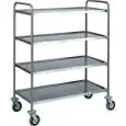 CARRELLO DI SERVIZIO QUATTRO PIANI - MOD. CA1425 - Struttura tubolare tonda Ø 25 mm in acciaio inox - Piani stampati in forma di vassoio con bordi arrotondati e insonorizzati con finitura satinata - Dim. cm L 110 x P 60 x h 140