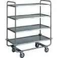 CARRELLO DI SERVIZIO QUATTRO PIANI - MOD. CA1432 - Struttura tubolare tonda Ø 25 mm in acciaio inox - Piani stampati in forma di vassoio con bordi arrotondati e alto spessore, insonorizzati con finitura satinata - Dim. cm L 110 x P 60 x h 130