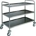 CARRELLO DI SERVIZIO TRE PIANI - MOD. CA1411 - Struttura tubolare tonda Ø 25 mm in acciaio inox - Piani stampati in forma di vassoio con bordi arrotondati e insonorizzati con finitura satinata - Dim. cm L110 x P60 x H104