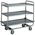 CARRELLO DI SERVIZIO TRE PIANI - MOD. CA1431 - Struttura tubolare tonda Ø 25 mm in acciaio inox - Piani stampati in forma di vassoio con bordi arrotondati e alto spessore, insonorizzati con finitura satinata - Dim. cm L 110 x P 60 x h 100