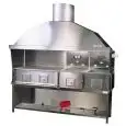CUCINA A CARBONE VEGETALE IN ACCIAIO INOX - N° 4 Fornelli con 2 fornelli unificati - CON BASE IN ACCIAIO - DIMENSIONI cm. L215 x P85 x h241 - Norma CE -