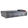 PIASTRA TOSTIERA E SCALDAPANINI A GAS - IN ACCIAIO INOX - MOD. HPPG120LLLLC - POTENZIATA - CON CAMINO - PIANO DI COTTURA LISCIO cm 114,4x45 - N. 1 CALOTTA - POTENZA W 23200 - DIM. cm L 120 x P 56,5 x H 23 - NORMA CE