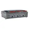 PIASTRA TOSTIERA E SCALDAPANINI A GAS - IN ACCIAIO INOX - MOD. HPPG90LLL3C - POTENZIATA - CON CAMINO - PIANO DI COTTURA LISCIO cm 84,4x45 - N. 3 CALOTTE - POTENZA W 17400 - DIM. cm L 90 x P 56,5 x H 23 - NORMA CE