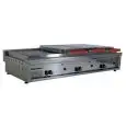 PIASTRA TOSTIERA E SCALDAPANINI A GAS - IN ACCIAIO INOX - MOD. PG120LLLL3C - CON CAMINO - PIANO DI COTTURA LISCIO cm 114,4x45 - N. 3 CALOTTE - POTENZA W 17400 - DIM. cm L 120 x P 56,5 x H 23 - NORMA CE