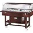 CARRELLO REFRIGERATO - MOD. ELR2826 - Struttura in legno multistrato di betulla - Refrigerazione statica - Temperatura +2°/+10°C (con coperchi posizionati) - Cupola in plexiglass - Capacità n° 4 GN 1/1 h15 cm - Alimentazione 230V/1/50Hz - Dim. cm L 148 x 