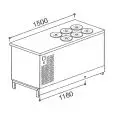 BANCO POZZETTO PER GRANITE CON RISERVA - SEMILAVORATO DA PANNELLARE - MOD. BPGRAS150 - STATICO - ALIMENTAZIONE V 230/50Hz MONOFASE - N. 6 POZZETTI - CON UNITA' CONDENSATRICE INCORPORATA - DIM. Cm L 150 x P 68,8 x h 95,1