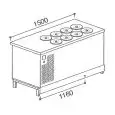 BANCO POZZETTO PER GRANITE CON RISERVA - SEMILAVORATO DA PANNELLARE - MOD. BPGRAS150/8 - STATICO - ALIMENTAZIONE V 230/50Hz MONOFASE - N. 8 POZZETTI - CON UNITA' CONDENSATRICE INCORPORATA - DIM. Cm L 150 x P 68,8 x h 95,1