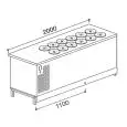 BANCO POZZETTO PER GELATO CON RISERVA - SEMILAVORATO DA PANNELLARE - MOD. BPGELG200/12 - A GLICOLE - ALIMENTAZIONE V 230/50Hz MONOFASE - N. 12 POZZETTI - CON UNITA' CONDENSATRICE INCORPORATA - DIM. Cm L 200 x P 68,8 x h 95,1