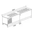 BANCO POZZETTO PER GRANITE CON RISERVA - SEMILAVORATO DA PANNELLARE - MOD. BPGRAS300/810 - STATICO - ALIMENTAZIONE V 230/50Hz MONOFASE - N. 8 + 10 POZZETTI - CON UNITA' CONDENSATRICE INCORPORATA - DIM. Cm L 300 x P 68,8 x h 95,1