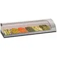 ESPOSITORE DA BANCO VETRINA CALDA BAGNOMARIA - SERIE TAPASGNBM - STRUTTURA IN ACCIAIO INOX - BACINELLE GN 1/3 - Temp. °C +30/+60 - MONOFASE - STATICA - VETRO CURVO NON APRIBILE - ILLUMINAZIONE