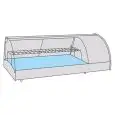 ESPOSITORE DA BANCO VETRINA REFRIGERATA - SERIE GRANTAPAS3PI - STRUTTURA IN ACCIAIO INOX - VASCA PIANA - VETRO CURVO - Temp. °C +3/+5 - MONOFASE - STATICA - ILLUMINAZIONE - MOTORE A BORDO