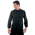 GIACCA CUOCO LIMA - MOD. 057461 - 65% POLIESTERE e 35% COTONE - BOTTONI COLORE ARGENTO - SOFFIETTI LATERALI - RETE D'AREAZIONE ASCELLARE - TASCA SUL PETTO E SUL BRACCIO - COLORE NERO CON BORDO BIANCO SU MANICHE E COLLETTO