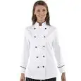 GIACCA LADY GRANCHEF - MOD. 057511 - 100% COTONE - BOTTONI ROTONDI NERI - COLORE BIANCO CON RIGA NERA SULLE MANICHE E SUL COLLETTO DI ELEGANTE DESIGN