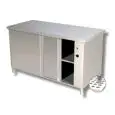 Tavolo caldo armadiato inox con ante scorrevoli - piano top spessore cm 4 - Potenza W 2000 - Alimentazione monofase 230v/1/50Hz