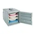 CONTENITORE ISOTERMICO AD APERTURA FRONTALE - MOD. SINGLE - PER TRASPORTO DI UN PASTO SINGOLO A TEMPERATURA DIFFERENZIATA - IN LEGAME CALDO, FRESCO O MISTO (CALDO/FREDDO) - CAPACITA' VASCHETTE cm 18X18 O GN1/6 - CAPACITA' Lt. 5,8 - DIM. cm L 25 x P 26 x 2