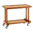 CARRELLO DI SERVIZIO IN LEGNO MASSELLO DUE PIANI NOCE - MOD. LP800 - Piani in nobilitato di betulla - Ruote piroettanti cromate - Dim. cm L 81 x P 55 x h 82