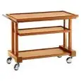 CARRELLO DI SERVIZIO IN LEGNO MASSELLO TRE PIANI NOCE - MOD. LP1050 - Piani in nobilitato di betulla - Ruote piroettanti cromate - Dim. cm L 115 x P 55 x h 82