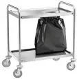 CARRELLO DI SERVIZIO DUE PIANI - MOD. CA13S - Struttura tubolare ø 25 mm in acciaio inox con foro per sacco porta rifiuti - Piani in acciaio inox - Ruote multidirezionali