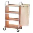 CARRELLO PORTABIANCHERIA E PULIZIA - MOD. CA15 - Struttura in acciaio inox - Braccio pieghevole - N. 1 sacco in tessuto ignífugo - Piani in laminato - Dim. cm L 70/100 x P 50 x h 123