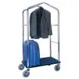 CARRELLO PORTAVALIGIE CON APPENDIABITI - MOD. PV4056 - Base in legno ricoperta con moquette - Supporto asta in tubolare di acciaio cromato - Bordo paracolpi - Dim. cm L 95 x P 55 x h 183