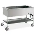CARRELLO CALDO BAGNOMARIA - MOD. 139 - STRUTTURA IN TUBO QUADRO CM. 2X2 E PANNELLI IN LAMIERA DI ACCIAIO INOX AISI 304 - ADATTO A CONTENERE BACINELLE GN FINO A H 20 CM. (ESCLUSE) - TERMOSTATO REGOLABILE DA +65°C A +90°C - NORMA CE