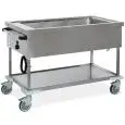 CARRELLO CALDO BAGNOMARIA - MOD. 736 - STRUTTURA IN TUBO QUADRO CM. 2,5X2,5 E PANNELLI IN LAMIERA DI ACCIAIO INOX AISI 304 - ADATTO A CONTENERE BACINELLE GN FINO A H 20 CM. (ESCLUSE) - COIBENTAZIONE IN POLIURETANO ESPANSO - ALIMENTAZIONE 230V -50/60Hz - T