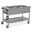 CARRELLO CALDO BAGNOMARIA A TEMPERATURE INDIPENDENTI - MOD. 737 - STRUTTURA IN TUBO QUADRO CM. 2,5X2,5 E PANNELLI IN LAMIERA DI ACCIAIO INOX AISI 304 - ADATTO A CONTENERE BACINELLE GN FINO A H 20 CM. (ESCLUSE) - COIBENTAZIONE IN POLIURETANO ESPANSO - ALIM