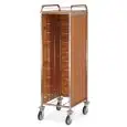 PORTAVASSOI - MOD. UNIV3LATI - STRUTTURA IN TUBO QUADRO DI ACCIAIO INOX cm. 2X2 - GUIDE IN FILO D'ACCIAIO CROMATO - DIMENSIONE MAX VASSOI cm 53x39 - PANNELLI IN NOBILITATO SU TRE LATI - RUOTE PIROETTANTI ø cm. 12,5 - NORMA CE