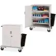 CARRELLO RIFORNIMENTO MINIBAR - MOD. MINIBAR 2012  - STRUTTURA IN LAMIERA DI ACCIAIO - CASSETTA PORTABOTTIGLIE VUOTE ASPORTABILE IN PVC - SPORTELLI APRIBILI A 180° - RUOTE PIROETTANTI  ø cm 16 - DIMENSIONI cm. L 100 X P 62 X H 119