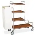 CARRELLO PORTABIANCHERIA - MOD. 4410 - STRUTTURA IN TUBO QUADRO DI ACCIAIO INOX - N. 4 PIANI IN NOBILITATO - COLORE ROVERE CHIARO - N.1 REGGISACCO PIEGHEVOLE CON SACCO PORTABIANCHERIA IN TELA - RUOTE PIROETTANTI ø cm 12,5 - DIMENSIONI cm. L 101/140 X P 52