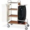 CARRELLO PORTABIANCHERIA - MOD. 4415 - STRUTTURA IN TUBO QUADRO DI ACCIAIO INOX - N.4 PIANI IN NOBILITATO - COLORE CILIEGIO - N.1 REGGISACCO PIEGHEVOLE CON SACCO PORTABIANCHERIA - N.1 REGGISACCO CON COPERCHIO PER SACCO IMMONDIZIA E PANNELLO SEPARAZIONE - 