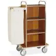 CARRELLO PORTABIANCHERIA CON PIANI IN NOBILITATO - MOD. PORTABIANCHERIA 5 - STRUTTURA IN TUBO QUADRO DI ACCIAIO INOX - PIANI IN NOBILITATO - PANNELLI SU 3 LATI - N.1 REGGISACCO PIEGHEVOLE - RUOTE PIROETTANTI  ø cm 15 - NORMA CE