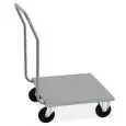 PORTACASSE IN ACCIAIO INOX - MOD. 1895 - BASE IN LAMIERA DI ACCIAIO INOX AISI 304 - MANICO IN TUBO INOX - RUOTE ø cm 14 - DI CUI DUE FISSE E DUE PIROETTANTI - DIMENSIONE PIANO cm 60 x 60 - DIM. cm L 60 X P 70 X H 97