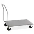 PORTACASSE IN ACCIAIO INOX - MOD. 1897 - BASE IN LAMIERA DI ACCIAIO INOX AISI 304 - MANICO IN TUBO INOX - PORTATA MAX Kg 200 - RUOTE ø cm 14 - DI CUI DUE FISSE E DUE PIROETTANTI - DIMENSIONE PIANO cm 60 x 100 - DIM. cm L 60 X P 110 X H 97