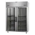 ARMADIO FRIGORIFERO IN ACCIAIO INOX AISI 304 - VENTILATO - COMBINATO REFRIGERATO TN+TN - Mod. AF I4 MID PPPV - CAPACITA' Lt 1380 - 2 PORTE IN VETRO - 2 LUCI NEON INTERNE - TEMPERATURA -2°/+10°C - Dim. cm L 142 x P 80 x H 203/210 - Norma CE