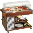 CARRETTINO ESPOSITORE REFRIGERATO PER PESCE O CARNE FRESCHI - MOD. FISHANDMEAL - STRUTTURA IN LEGNO - Temp. °C -1/+2 - POTENZA W 200 - SBRINAMENTO MANUALE - REFRIGERAZIONE STATICA - ALIMENTAZIONE MONOFASE V 230/1/50 Hz - GAS REFRIGERANTE R290 - DIMENSIONI