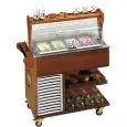 CARRELLINO ESPOSITORE PER GELATO DA SERVIRE AL TAVOLO - MOD. CARRELLOGELATO - STRUTTURA IN LEGNO - Temp. °C -12/-14 - POTENZA W 250 - SBRINAMENTO AUTOMATICO - REFRIGERAZIONE VENTILATA - ALIMENTAZIONE MONOFASE V 230/1/50 Hz - Gas refrigerante R290 - DIMENS