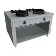 CUCINA EURASIA A GAS 4 FUOCHI CON COMANDI PASSANTI - MOD. PAP042E - Costruita esclusivamente su misura - Vano a giorno - Piano liscio - Potenza a gas a scelta tra kW 3,0/4,5/7,5/9,5/14/21 - Dimensioni: cm L 100 x P 110 x H 85 - Norma CE