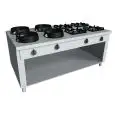 CUCINA EURASIA A GAS 8 FUOCHI CON COMANDI PASSANTI - MOD. PAP082C - Costruita esclusivamente su misura - Vano a giorno - Piano liscio - Potenza a gas a scelta tra kW 3,0/4,5/7,5/9,5/14/21 - Dimensioni: cm L 200 x P 110 x H 85 - Norma CE