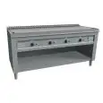 CUCINA TEPPANYAKI A GAS 4 FUOCHI  - MOD. VGP4180L - 4 zone cottura - Costruita esclusivamente su misura - Vano a giorno - Piastra di cottura al cromo duro lucido - Canalina perimetrale - Potenza a gas kW 23,2 (4x5,8 kW) - Dimensioni: cm L 180 x P 72 x H 8