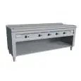 CUCINA TEPPANYAKI A GAS 5 FUOCHI  - MOD. VGP5200L - 5 zone cottura - Costruita esclusivamente su misura - Vano a giorno - Piastra di cottura al cromo duro lucido - Canalina perimetrale - Potenza a gas kW 29,0 (5x5,8 kW) - Dimensioni: cm L 200 x P 72 x H 8