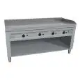 CUCINA TEPPANYAKI A GAS 4 FUOCHI  - MOD. VGO4160L - 4 zone cottura - Costruita esclusivamente su misura - Vano a giorno - Piastra di cottura al cromo duro lucido - Alzatina su 4 lati - Potenza a gas kW 23,2 (4x5,8 kW) - Dimensioni: cm L 160 x P 72 x H 85 