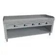 CUCINA TEPPANYAKI A GAS 5 FUOCHI  - MOD. VGO5200L - 5 zone cottura - Costruita esclusivamente su misura - Vano a giorno - Piastra di cottura al cromo duro lucido - Alzatina su 4 lati - Potenza a gas kW 29,0 (5x5,8 kW) - Dimensioni: cm L 200 x P 72 x H 85 