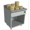 VAPORIERA DIM SUM ELETTRICA - MOD. N9WUZ800DC - Struttura in acciaio inox - Vano a giorno - Piano di lavoro arrotondato in acciaio inox - Vasche GN 2/1 +  2 x 1/3 cm 20h - Teglia forata in acciaio inox per appoggio cestini in bambù - Potenza elettrica kW 