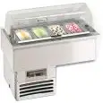 VASCA ESPOSITIVA DA INCASSO REFRIGERATA - MOD. GELATISSIMO 4 - PER ESPOSIZIONE E VENDITA GELATO - Temp. °C -12/-14 - POTENZA W 380 - ALIMENTAZIONE MONOFASE V 230/1/50 Hz - REFRIGERAZIONE VENTILATA - Gas refrigerante R290 - SBRINAMENTO AUTOMATICO A GAS CAL