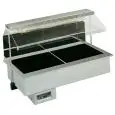 VASCA ESPOSITIVA DA INCASSO RISCALDATA CON PIASTRE IN VETROCERAMICA - MOD. MELODIA 4 HOT - ALIMENTAZIONE MONOFASE V 230/1/50 Hz - TEMPERATURA °C +30/+90 - POTENZA PIASTRE VETROCERAMICA W 1200 - POTENZA LAMPADE RISCALDANTI W 3x300 - N. 2 PIASTRE cm 53 x 65