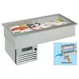 VASCA ESPOSITIVA DA INCASSO REFRIGERATA PER PESCE E CARNE - MOD. MELODIA BAHIA - TEMPERATURA °C -2/0 - REFRIGERAZIONE STATICA - CUPOLA CON SOLLEVAMENTO ELETTRICO E SCHIENALE A SPECCHIO - ALIMENTAZIONE MONOFASE V 230/1/50 Hz - Gas refrigerante R290 - VASCA