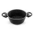 CASSERUOLA A 2 MANIGLIE CON RIVESTIMENTO INTERNO IN PIETRA LAVICA - ESTERNO IN VERNICE PTFE NERO - MANIGLIE SALDATE IN BACHELITE - COMPATIBILE CON CUCINA AD INDUZIONE