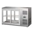 ESPOSITORE DA BANCO VETRINA REFRIGERATA SNACK IN ACCIAIO INOX AISI 430 - VETRO DIRITTO E PORTINE SCORREVOLI DA ENTRAMBI I LATI - Mod. G-HAV91 - Temperatura: +2/+8°C - Capacità Lt. 110 - Alimentazione monofase 230V/1/50Hz - Potenza W 180 - Dimensioni cm. L